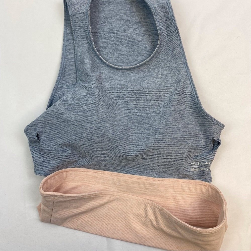 Outdoor Voices Tri-tone Slashback Gray Pink Crop Sports Bra - Picture 7 of 9